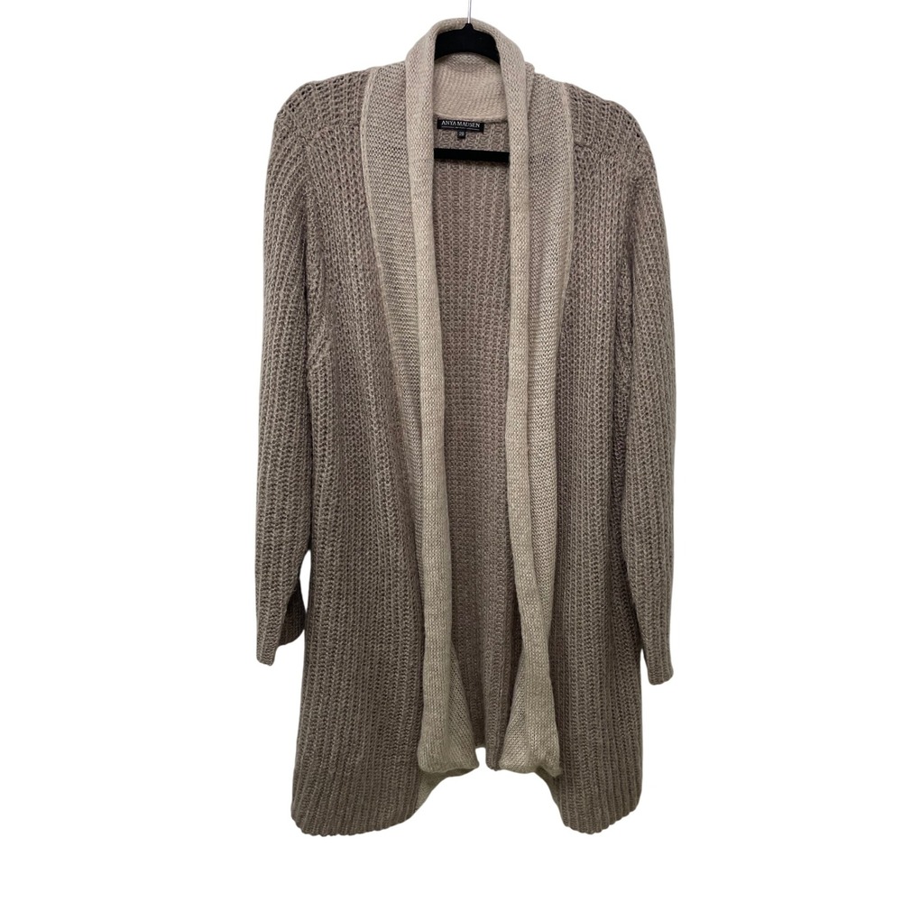 Anya Madsen Long‎ Duster Cardigan Sweater Neutral Cozy Chunky Knit Lagenlook L